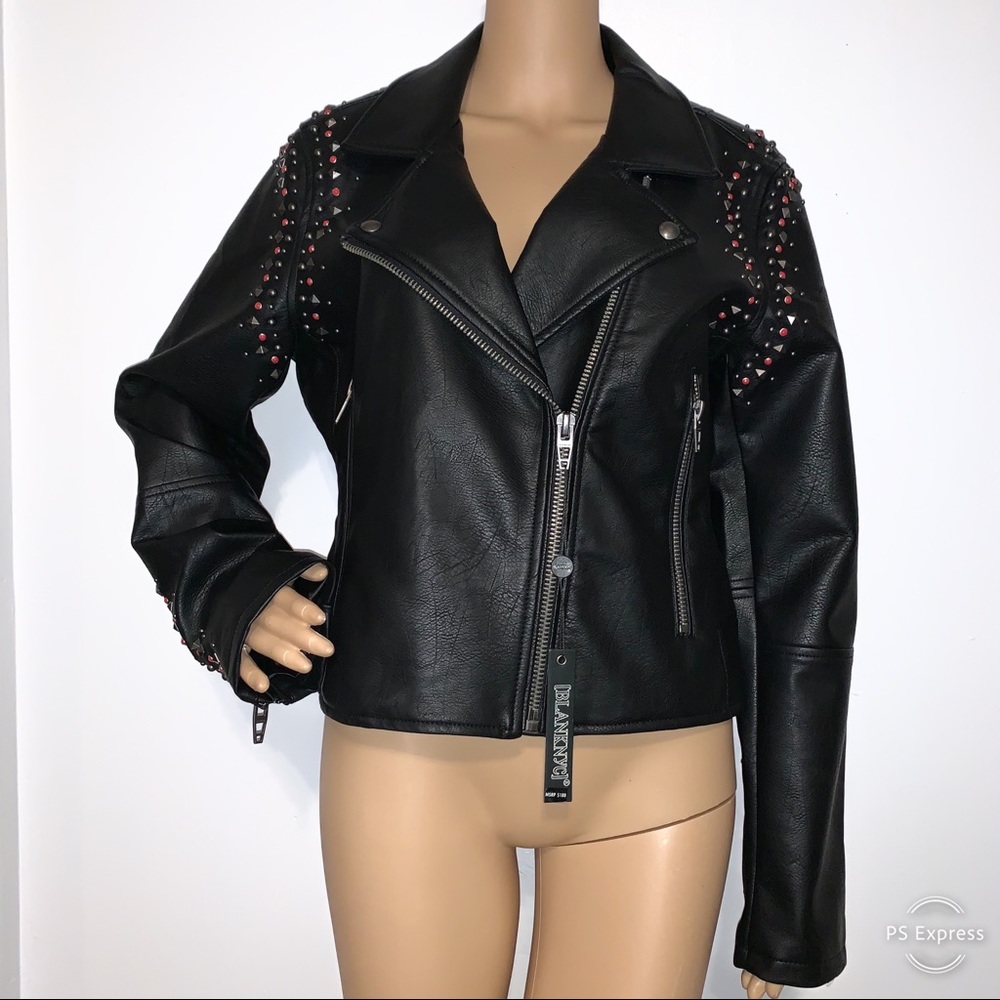 Blank NYC black vegan leather studded moto jacket